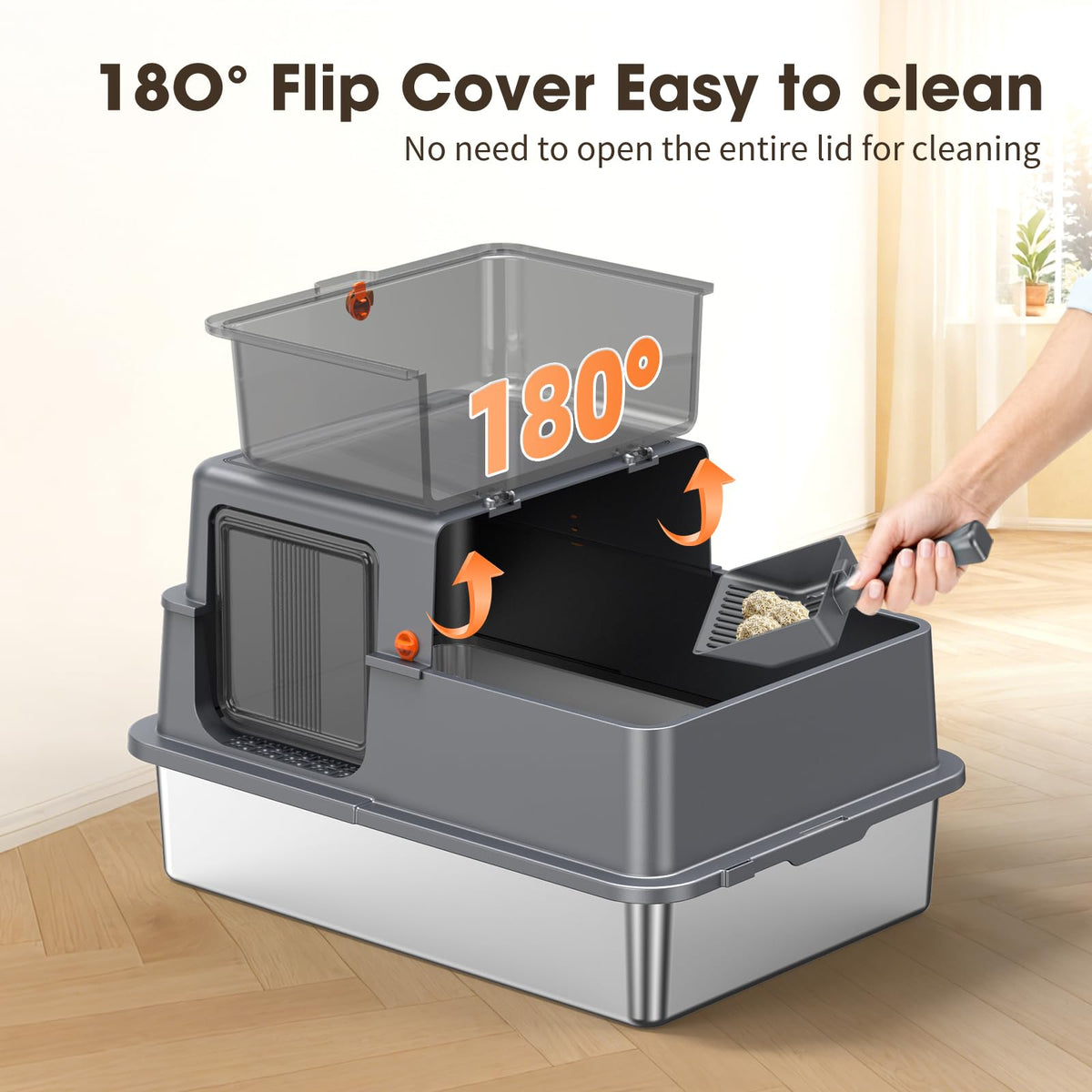 XXXL Stainless Steel Litter Box with Lid M60981