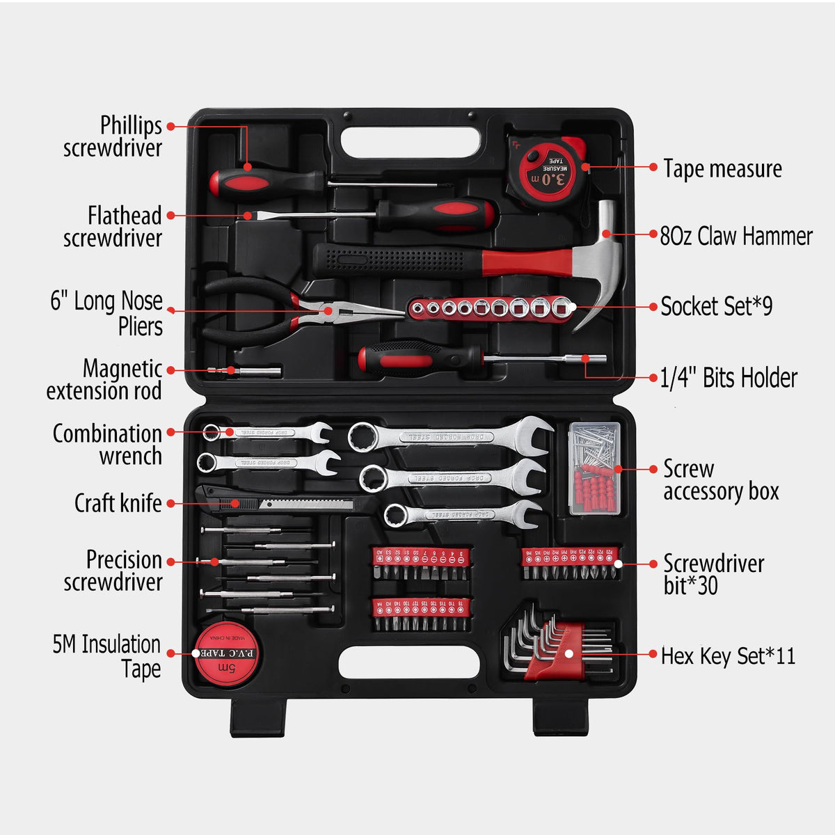 146-Piece Household Tool Kit with Storage ToolBox I5112