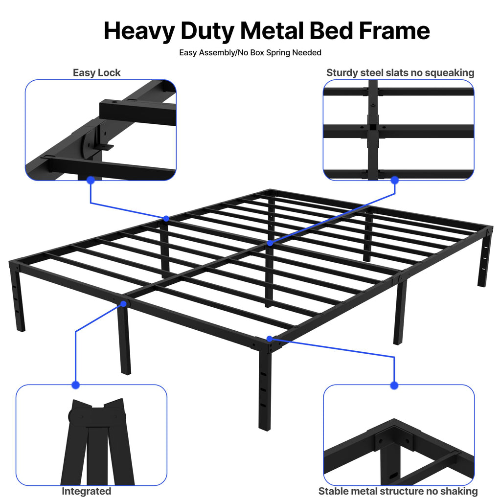 18 Inch Queen Size Metal Platform Bed Frame with Underbed Storage S782319