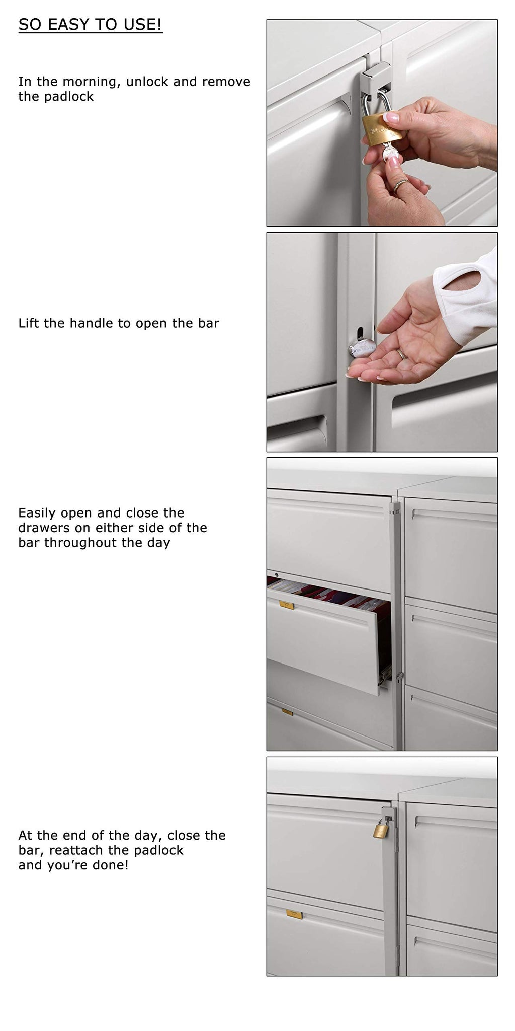 Locking Bar 4 Drawer File Cabinet A644