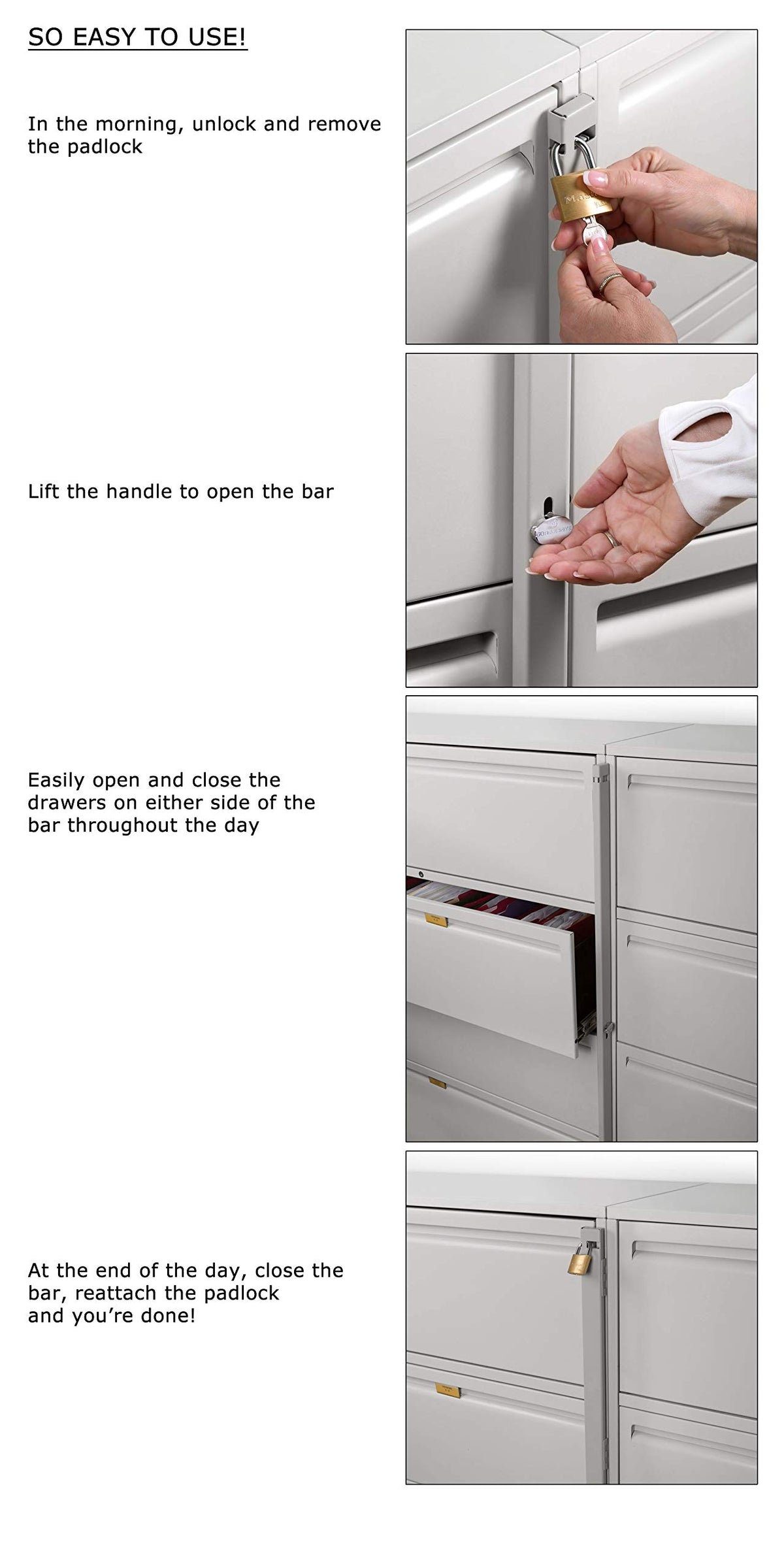 Locking Bar 4 Drawer File Cabinet A644