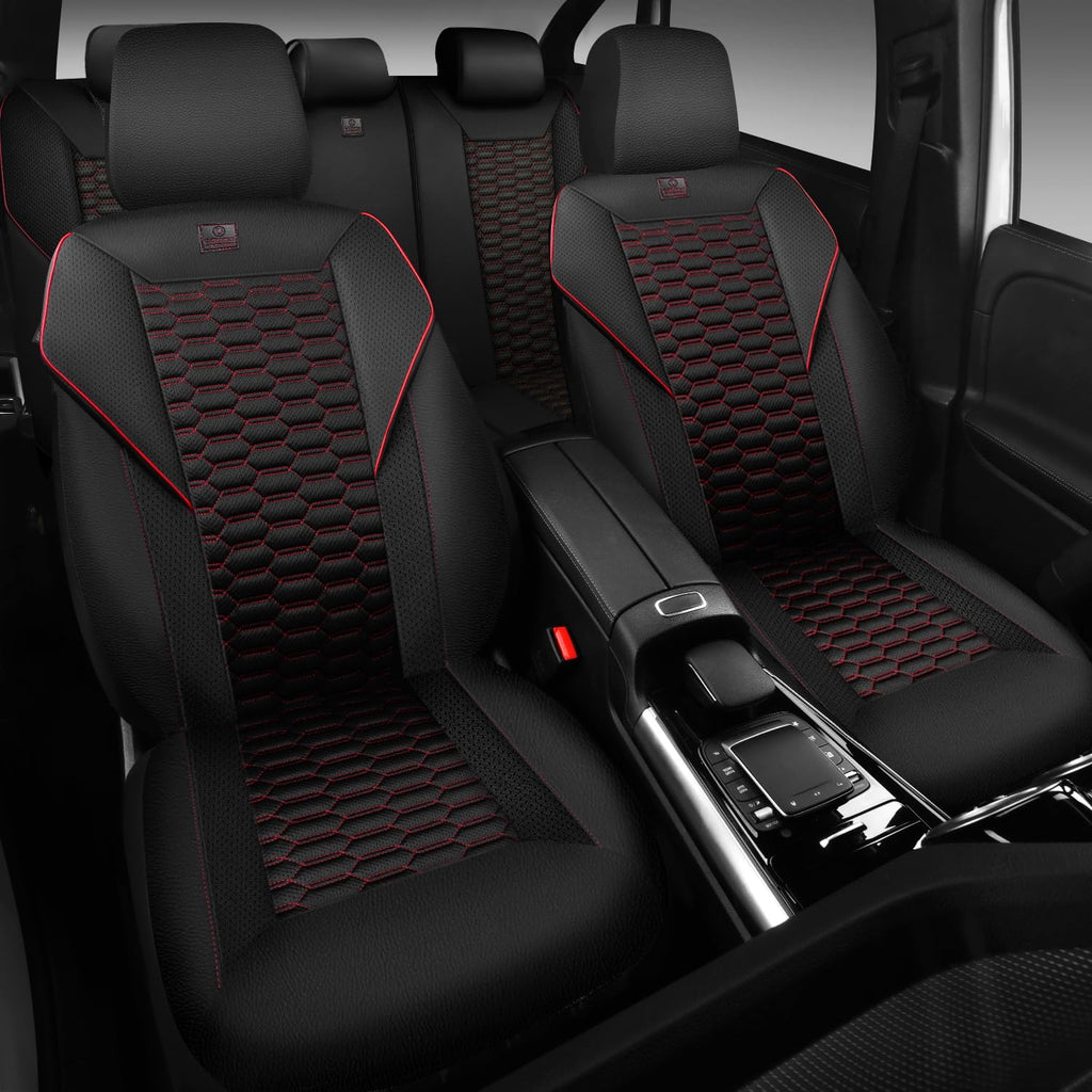 3D Foam Mesh Faux Leather Car Seat Covers Full Set, Black and Red O146950
