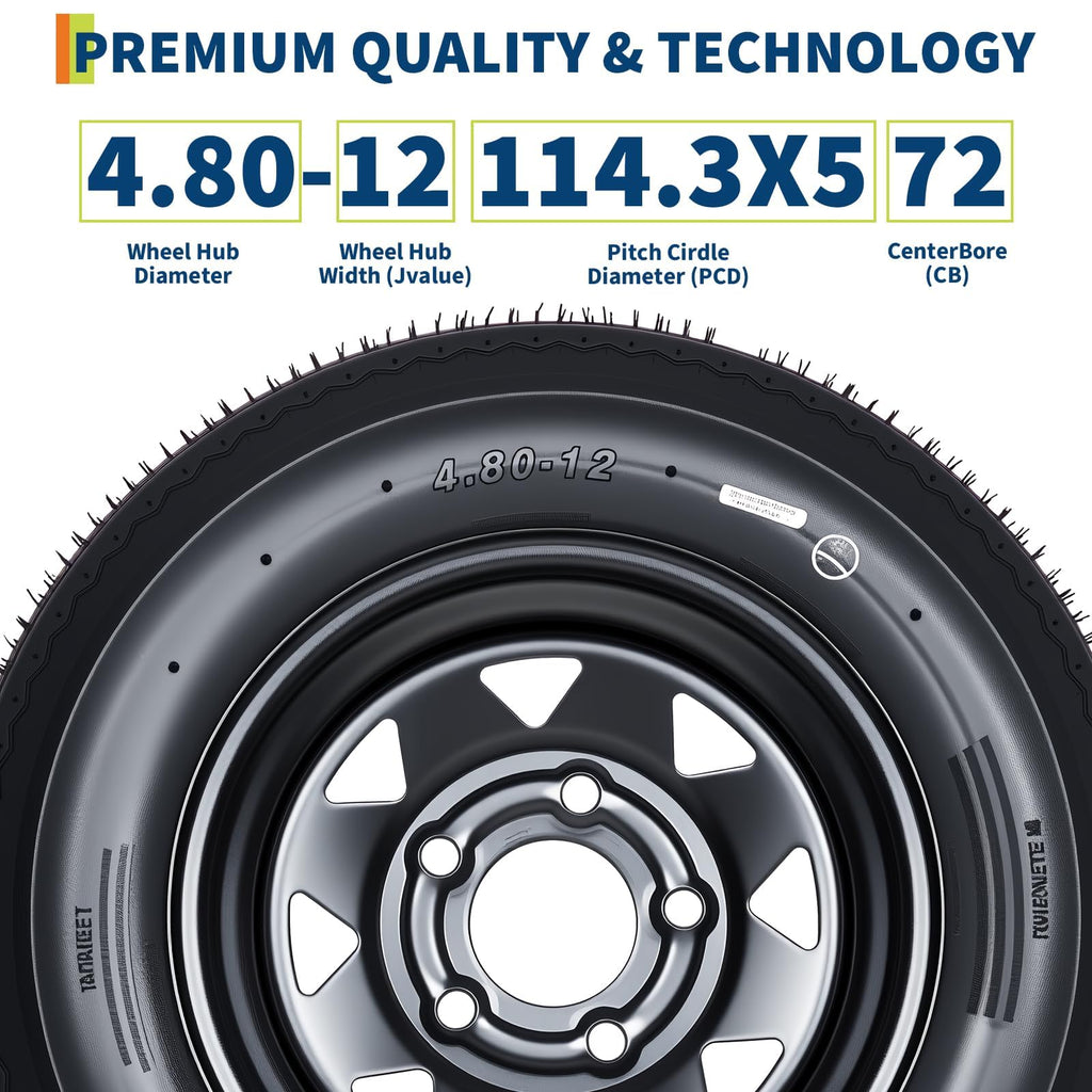 2-Pack 4.80-12 Trailer Tires with 12" Rims D8371