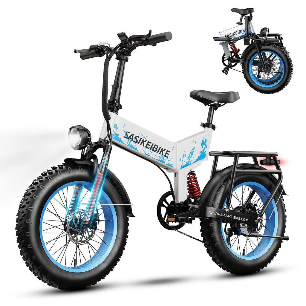 Foldable Electric Bike 1500W 52V 20Ah 20" Fat Tire Full Suspension P2238