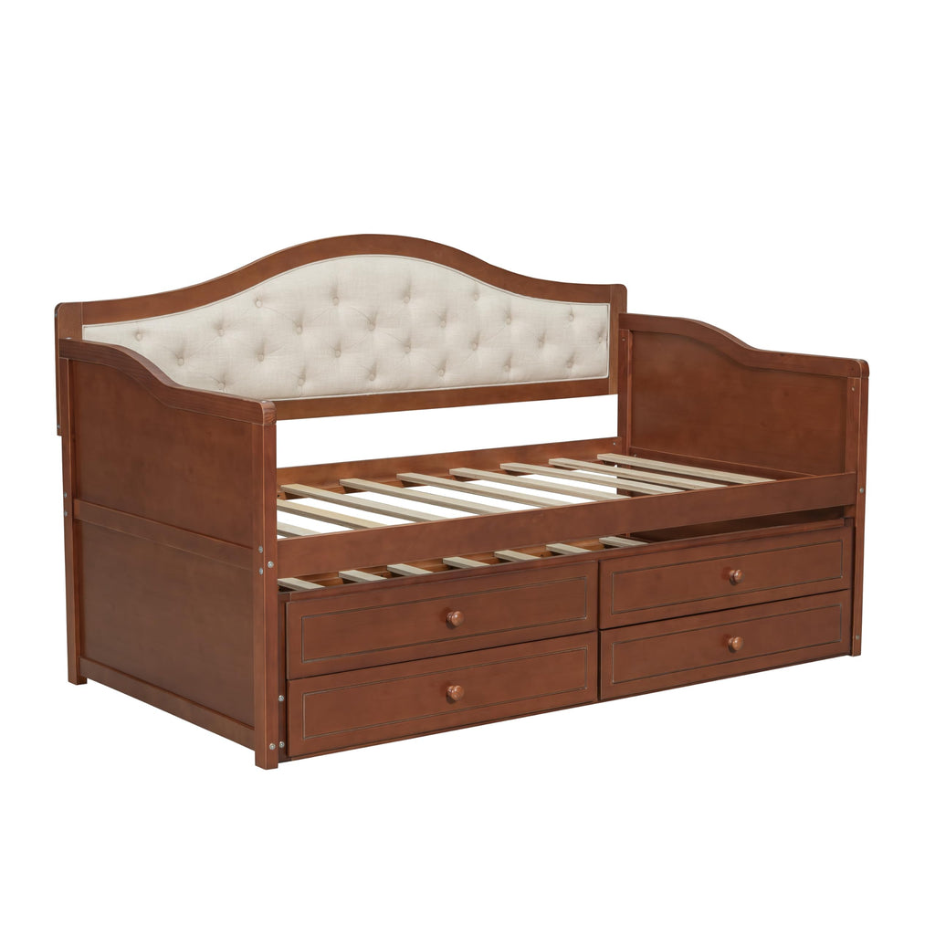 Twin Size Wooden Daybed with Trundle & Storage Drawers U19792