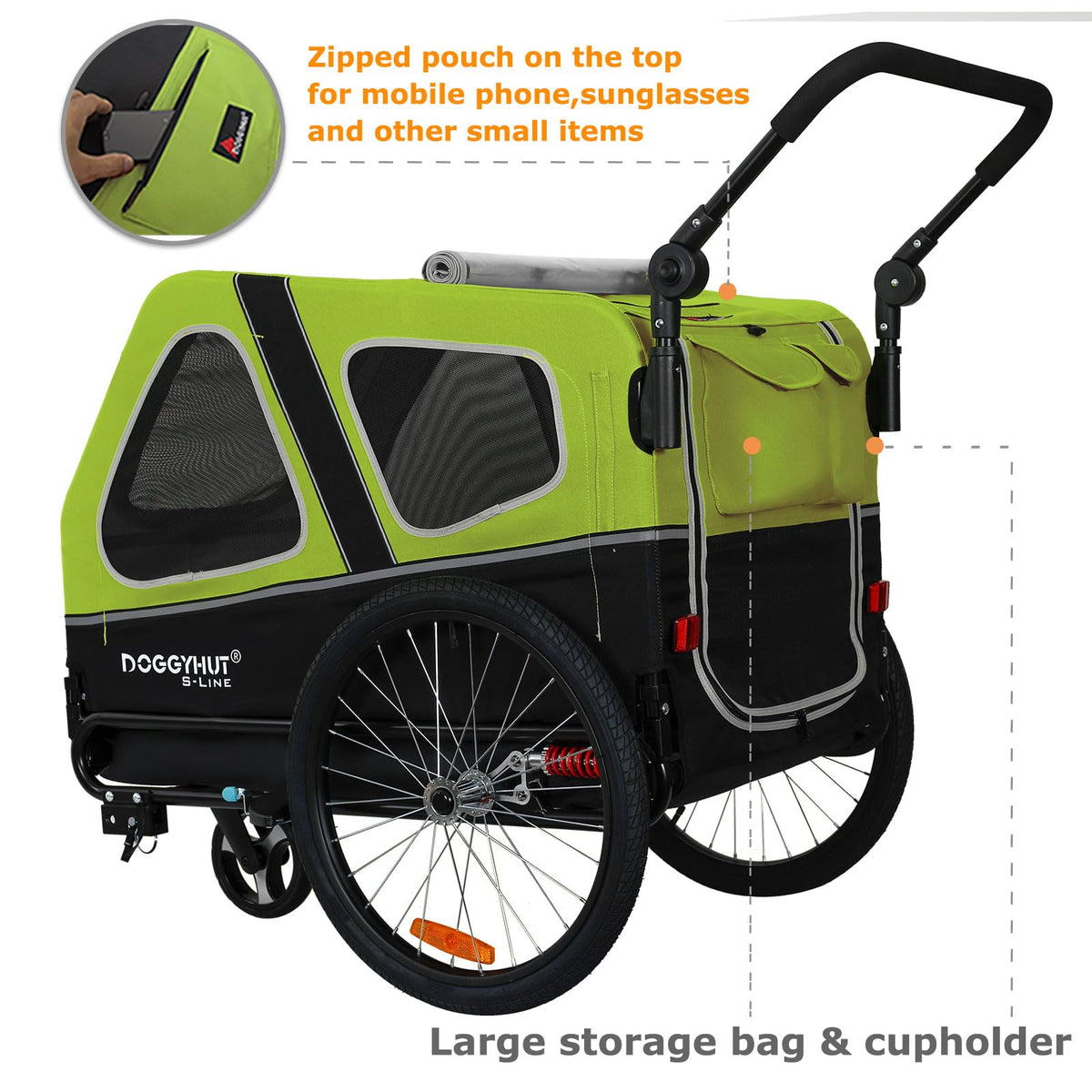 XL Pet Bike Trailer & Stroller with Suspension Wheels B9089