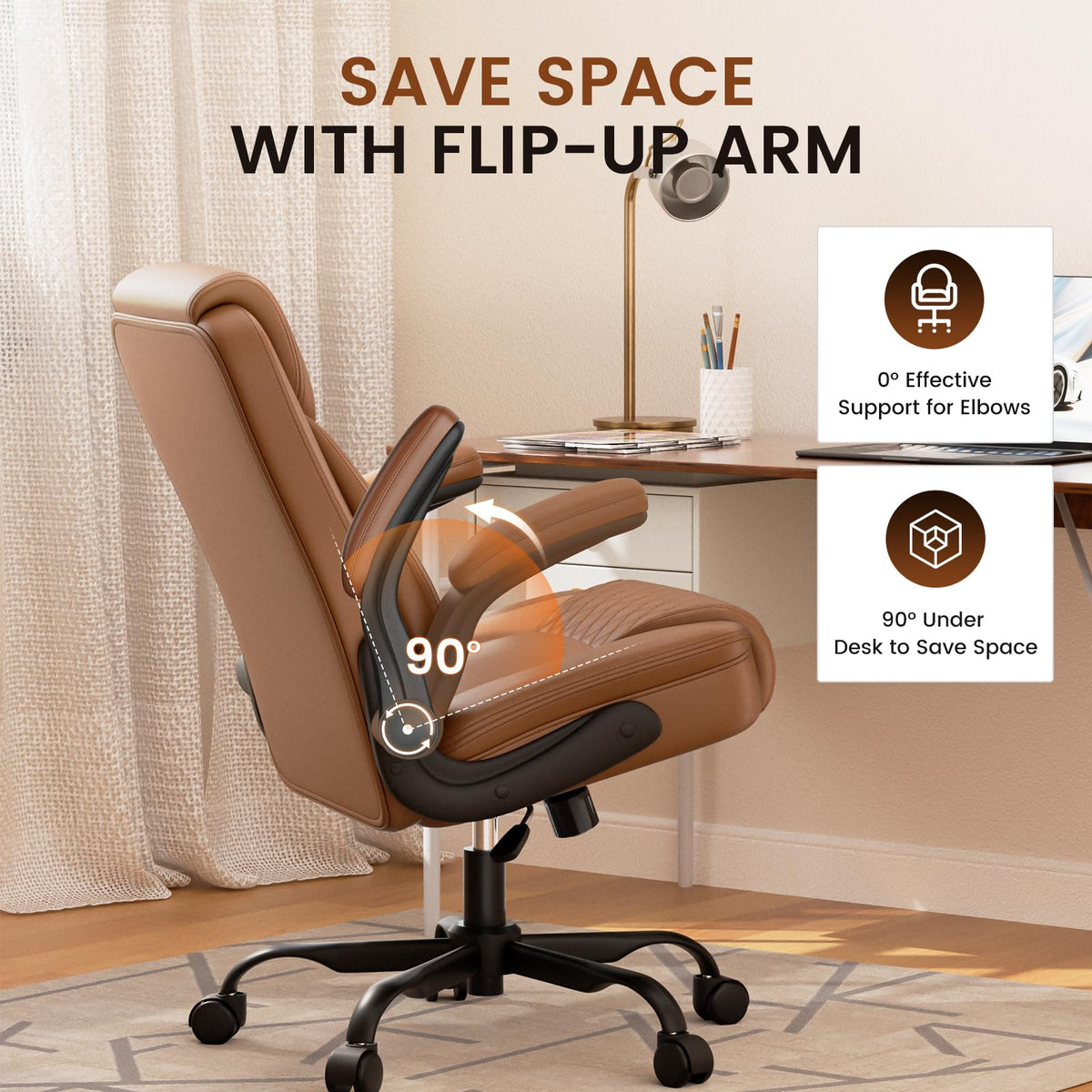 Brown PU Leather Office Chair with Flip-up Arms I550012