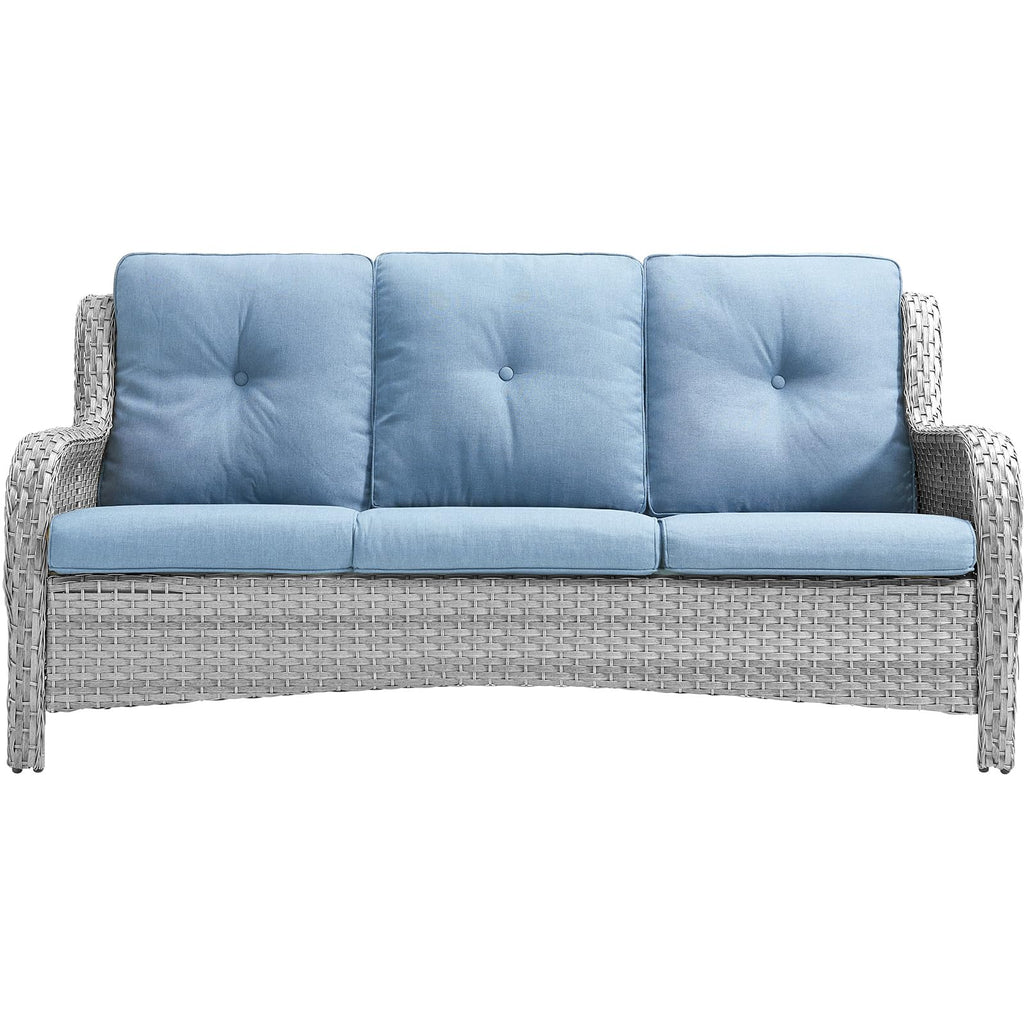 Light Gray Baby Blue Wicker 3-Seat Outdoor Sofa A63518