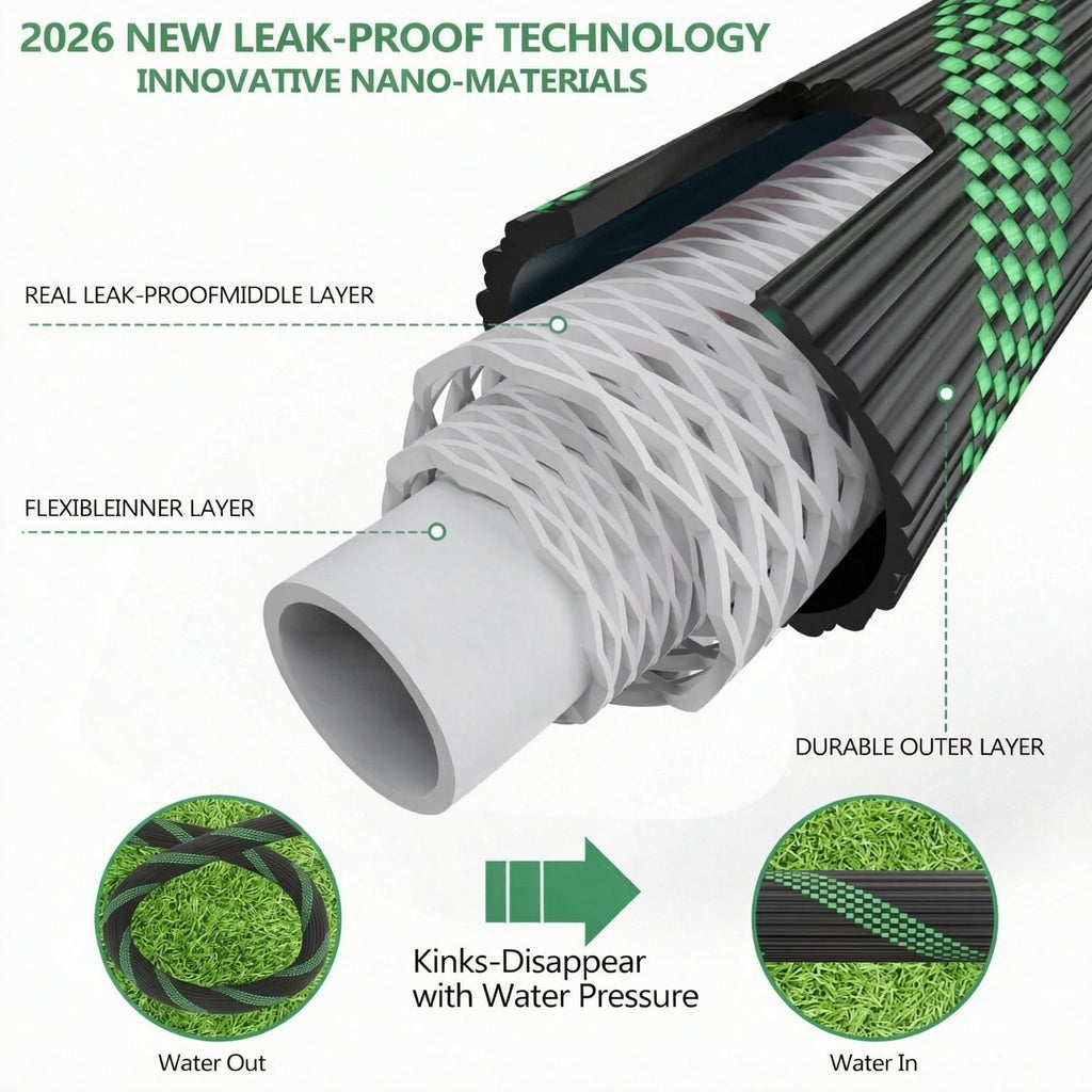 100FT Lightweight Garden Hose with 10-Pattern Nozzle E254