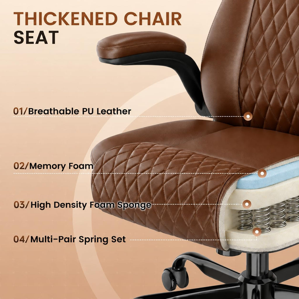 Brown PU Leather Office Chair with Flip-up Arms I550012