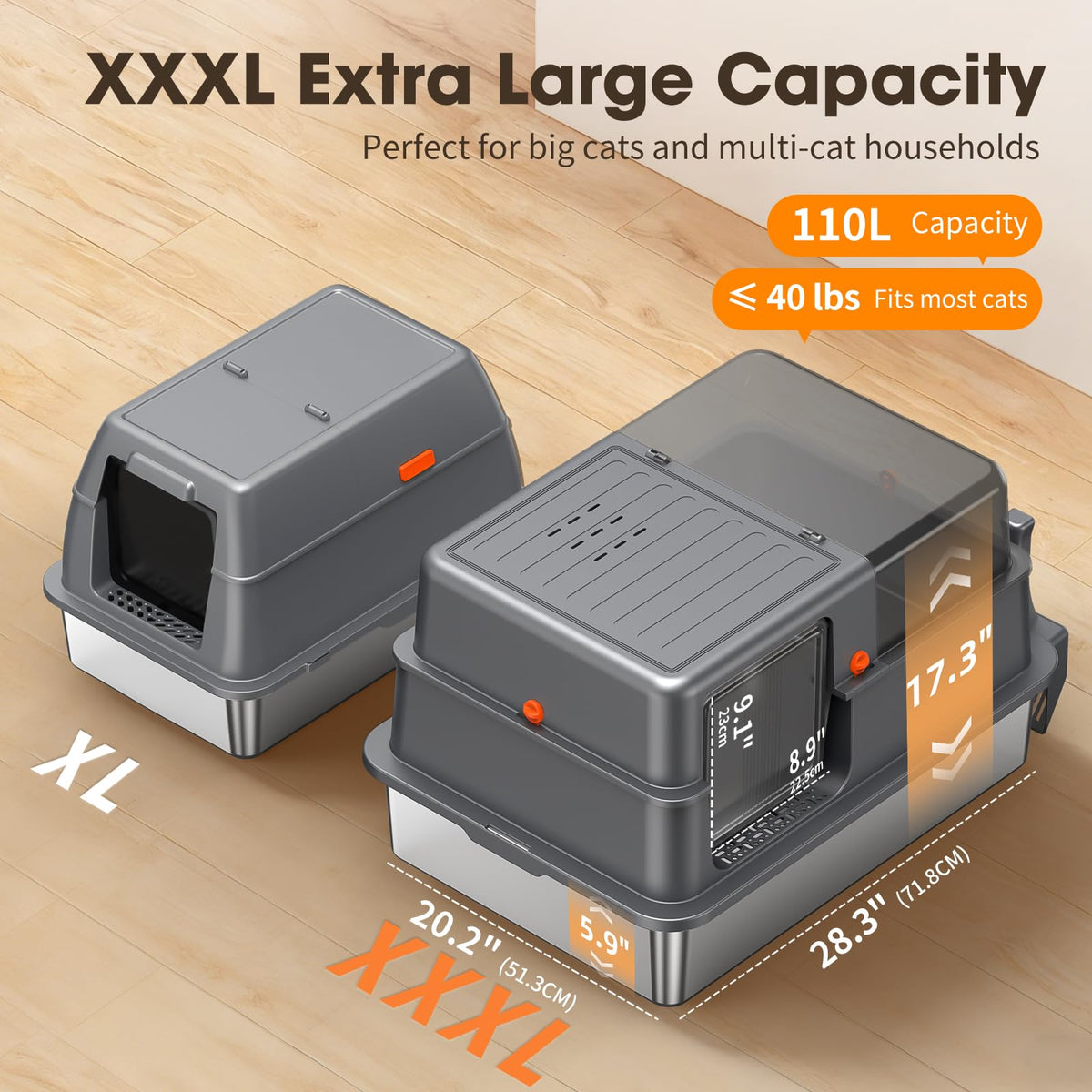 XXXL Stainless Steel Litter Box with Lid M60981