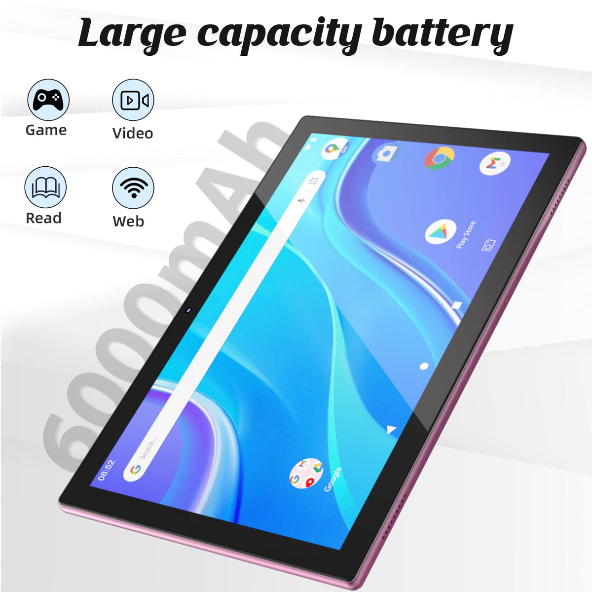 10 Inch Android Tablet with Keyboard Mouse Case Stylus Pink J3994