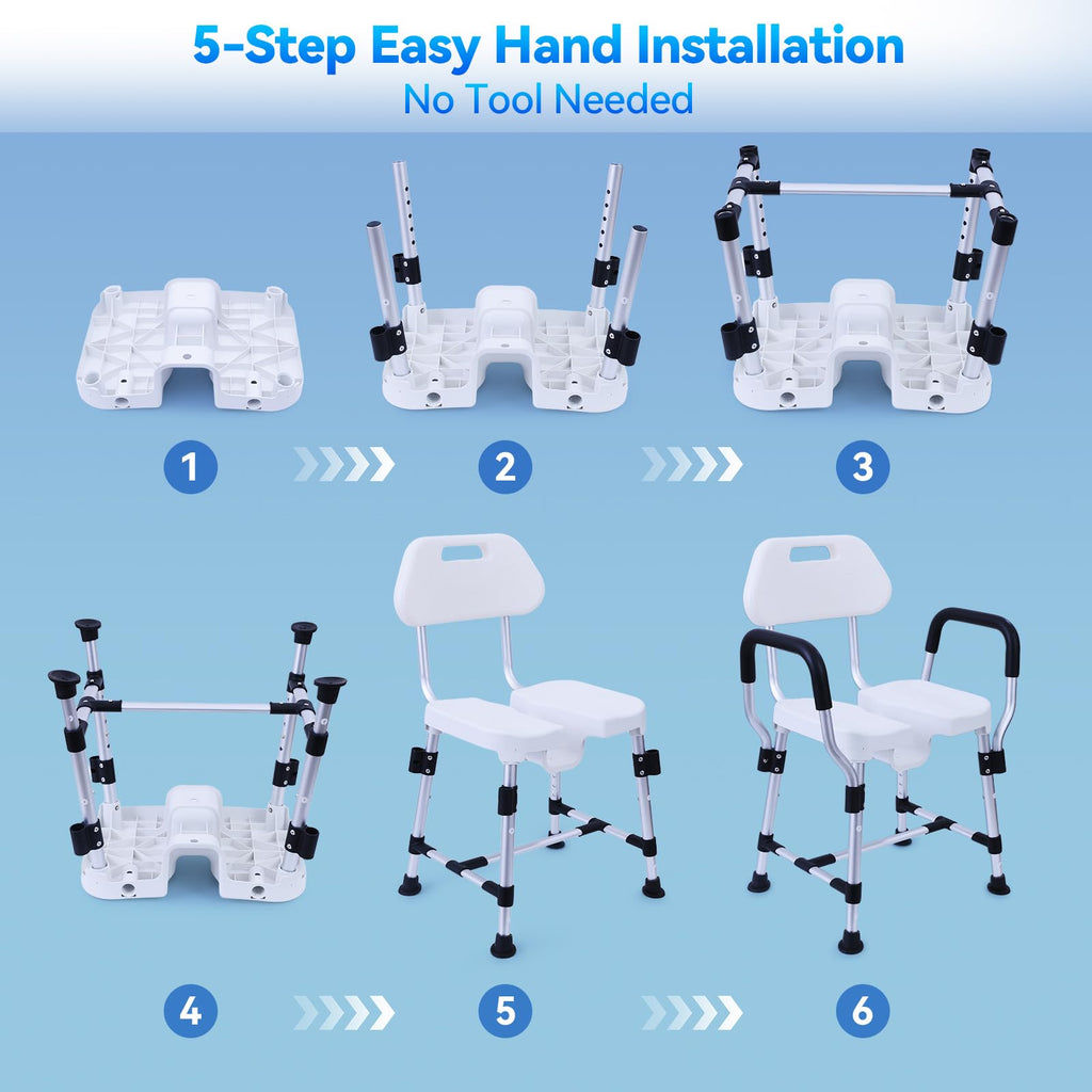 U-Shaped Shower Chair, 400 lbs Capacity, Adjustable Height, Blue M259