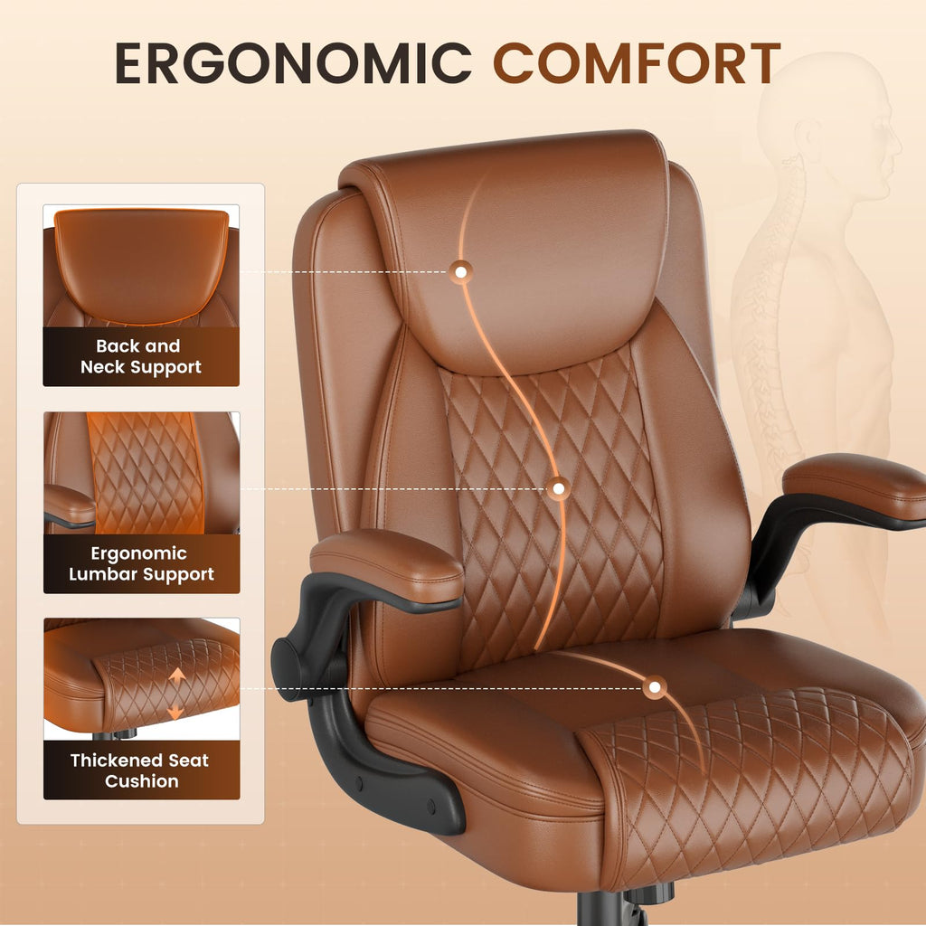 Brown PU Leather Office Chair with Flip-up Arms I550012