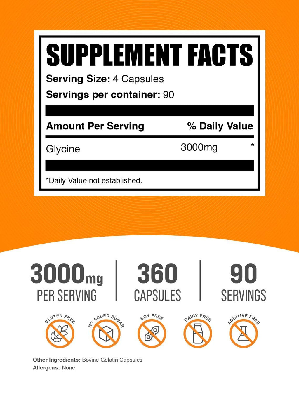 Glycine Capsules 3000mg Gluten Free 360 Count V2587