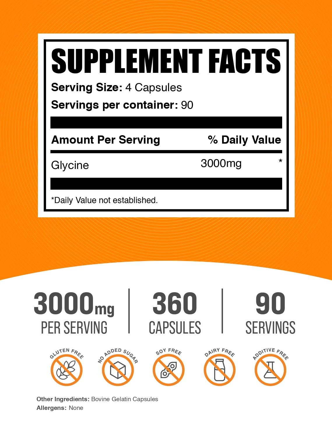 Glycine Capsules 3000mg Gluten Free 360 Count V2587