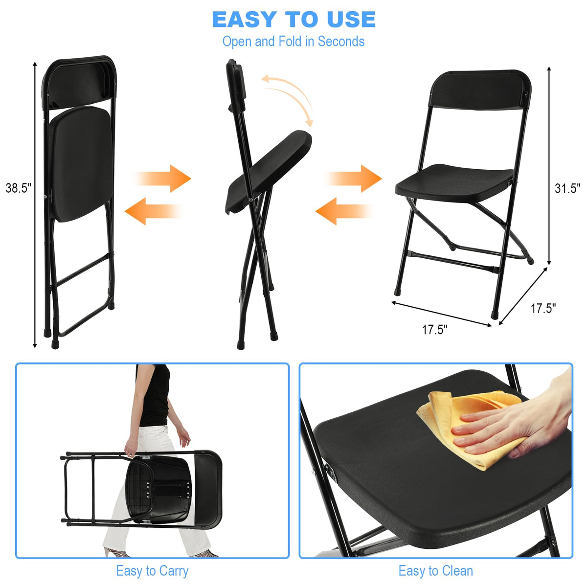 Black 100 Pack Plastic Folding Chairs with Steel Frame X579