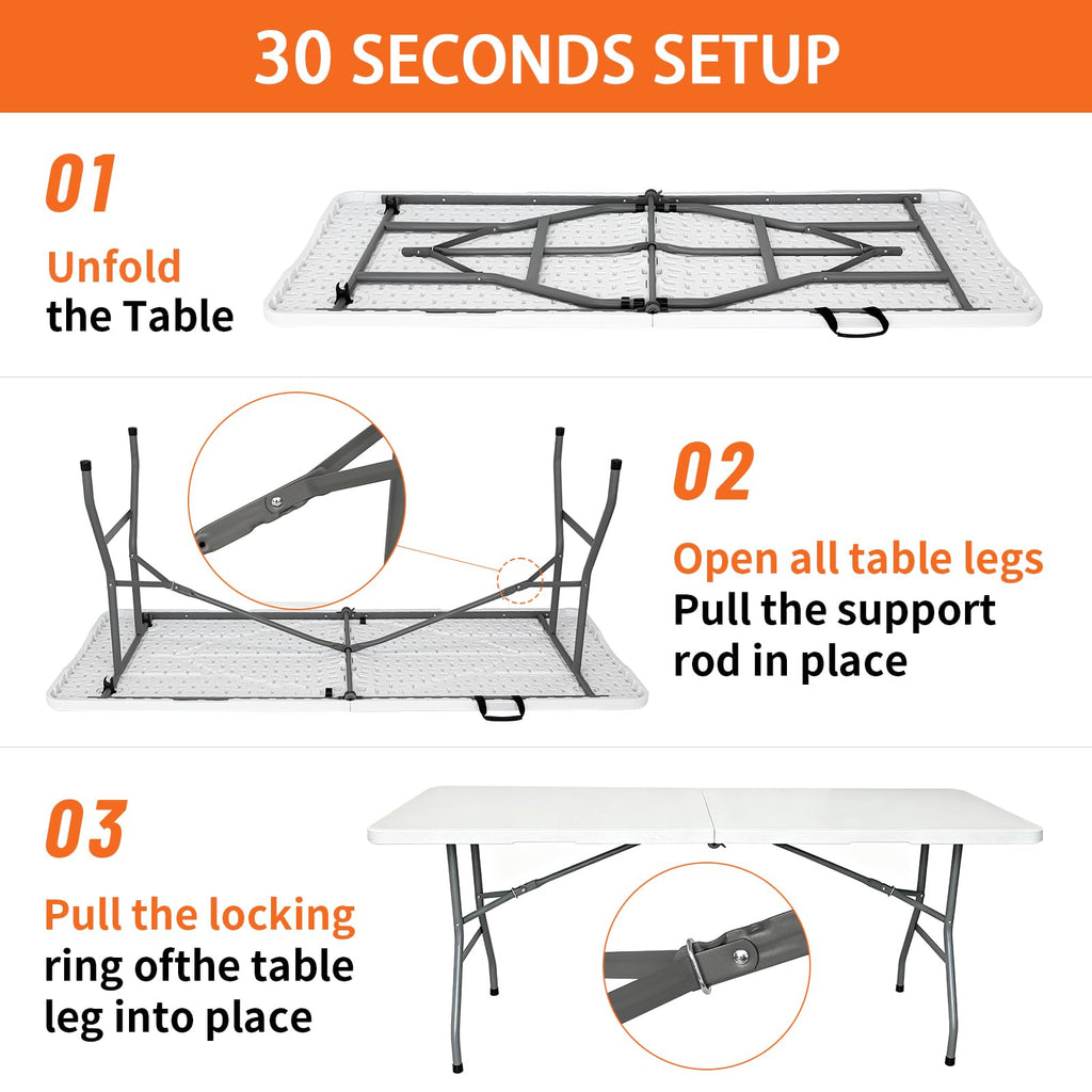 6ft Heavy Duty Portable Plastic Folding Table M31681