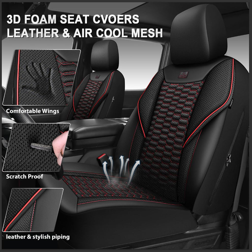 3D Foam Mesh Faux Leather Car Seat Covers Full Set, Black and Red O146950