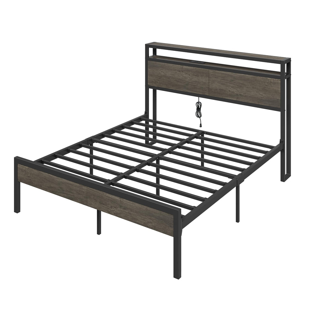 Full Size Metal Bed Frame with Charging Station U345