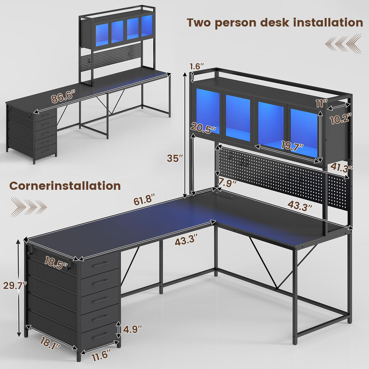 L Shaped Gaming Corner Desk with Drawers F373235