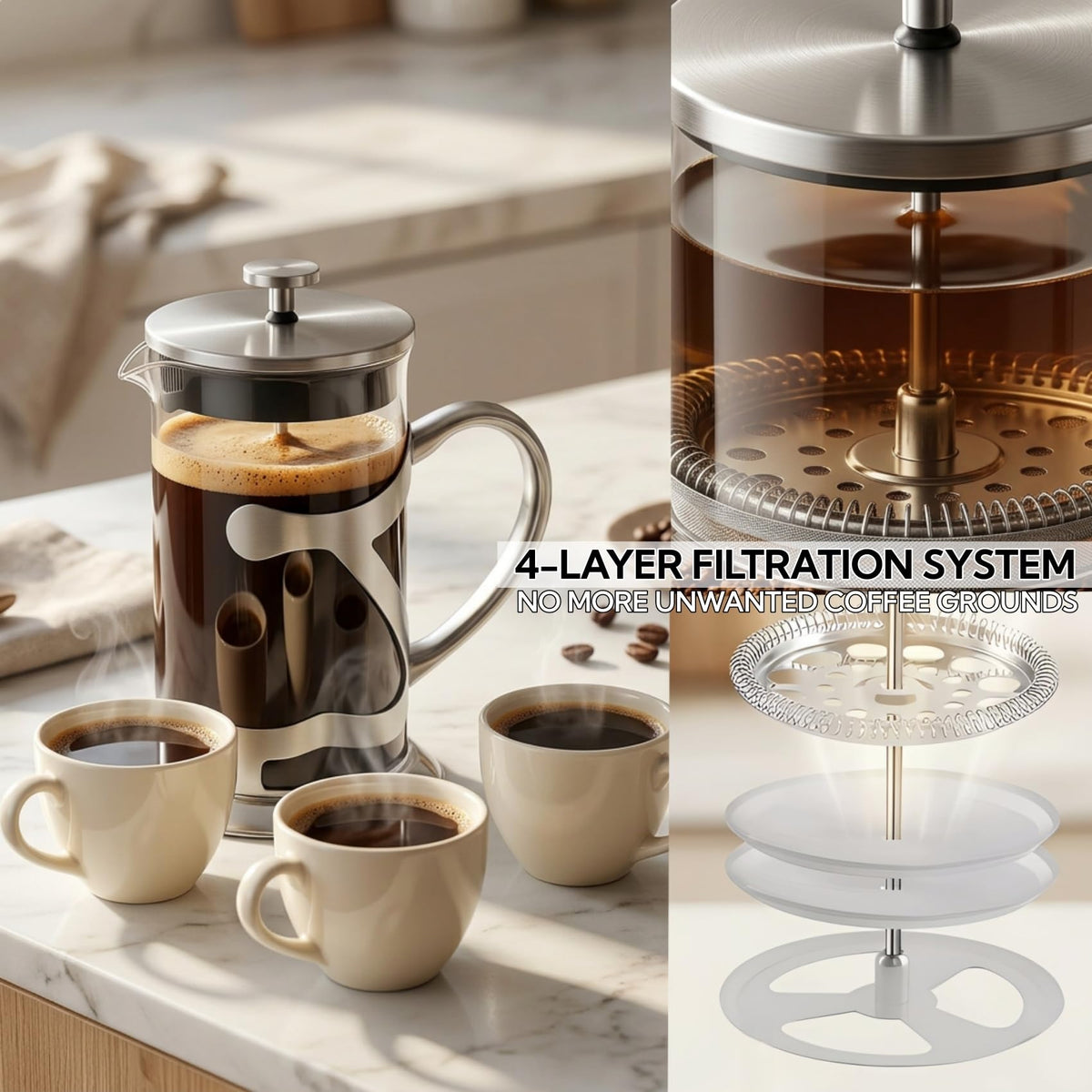 Stainless Steel French Press Coffee Maker 1L M77069