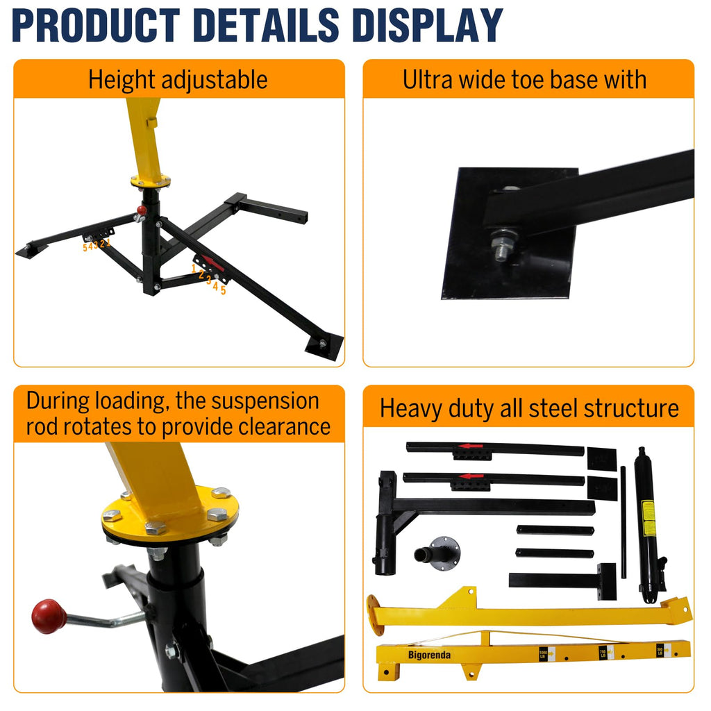 1000lb Capacity Hydraulic 360° Swivel Truck Crane S8638
