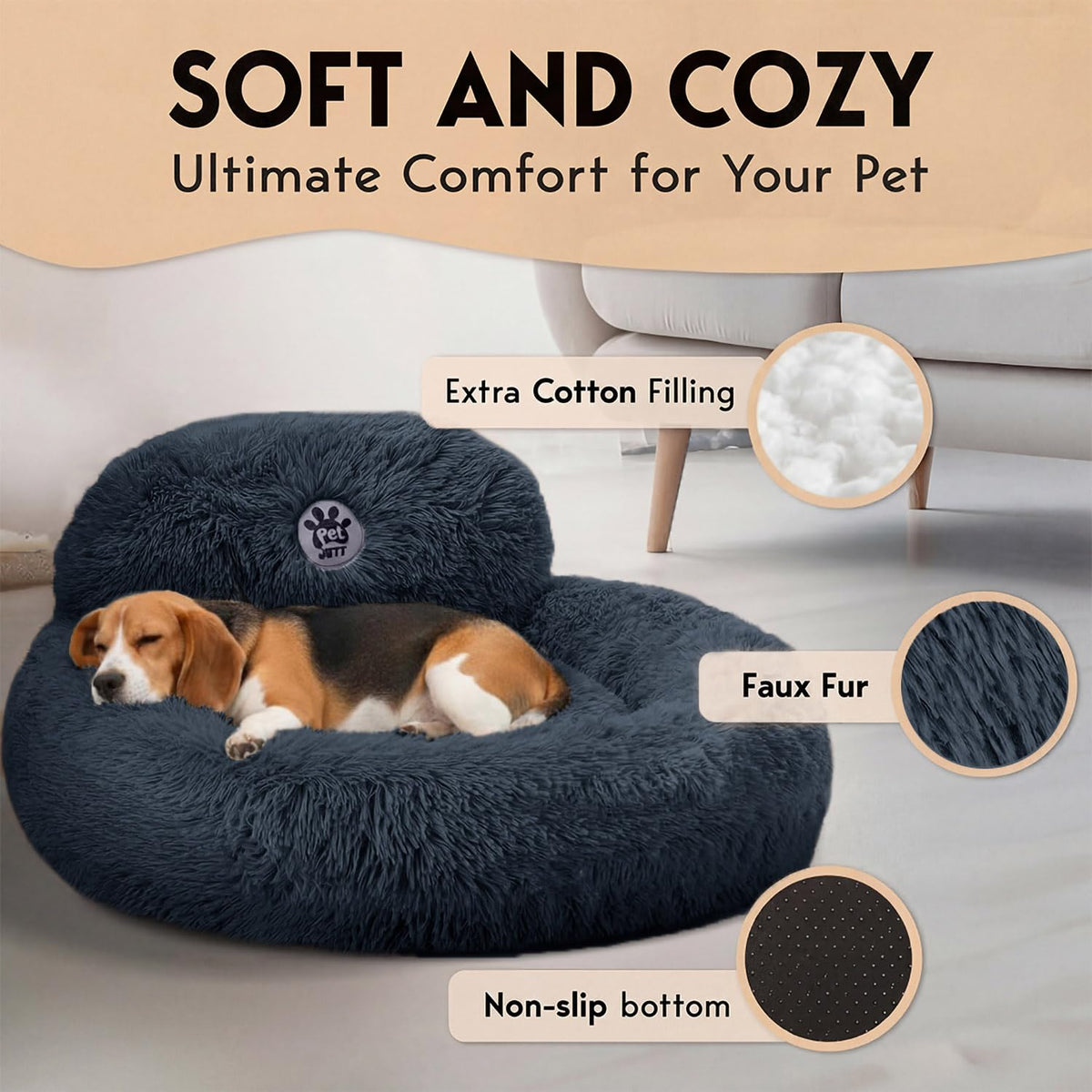 Medium Size Washable Anti-Slip Fluffy Plush Round Dog Bed O1229