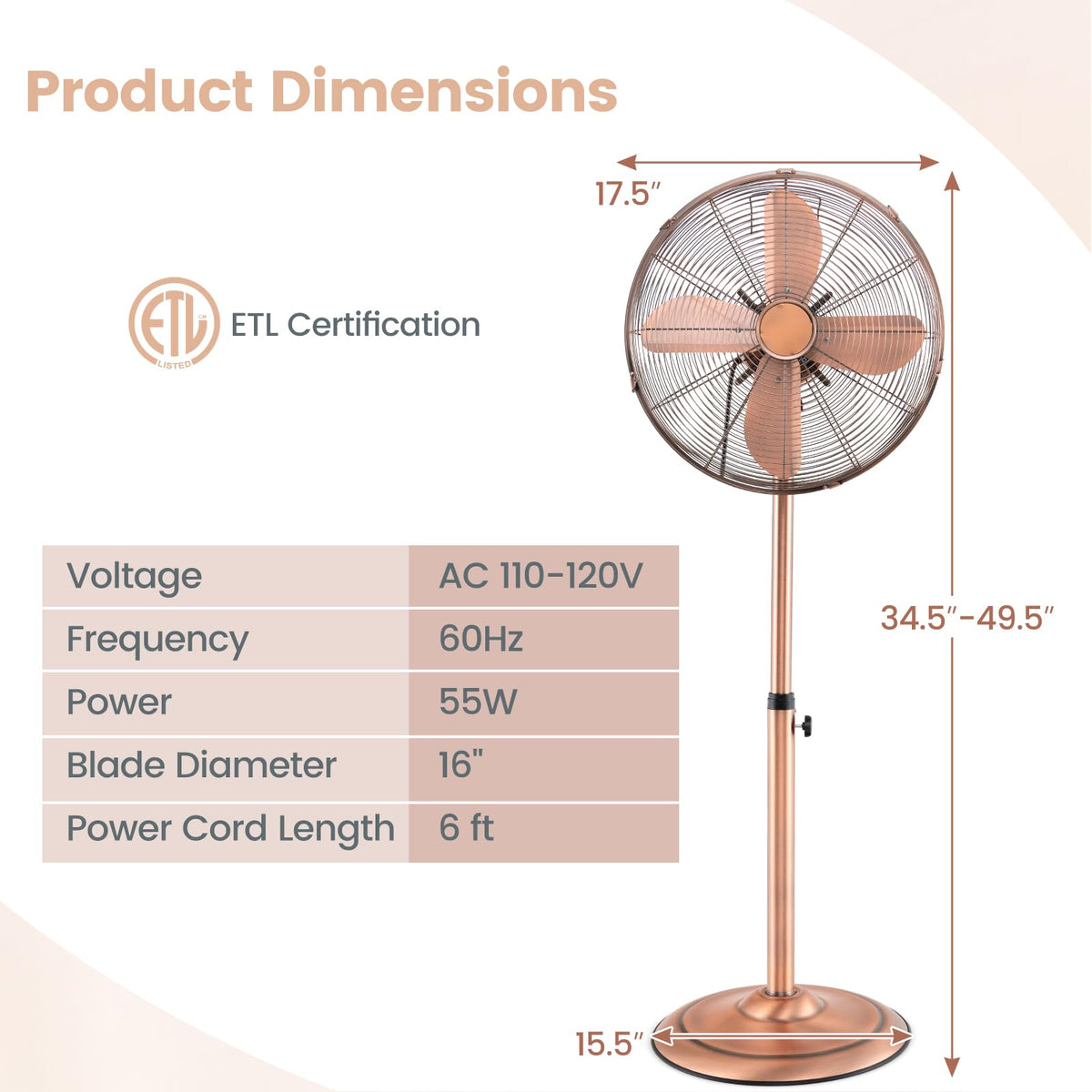 16 Inch Oscillating Pedestal Fan L25600