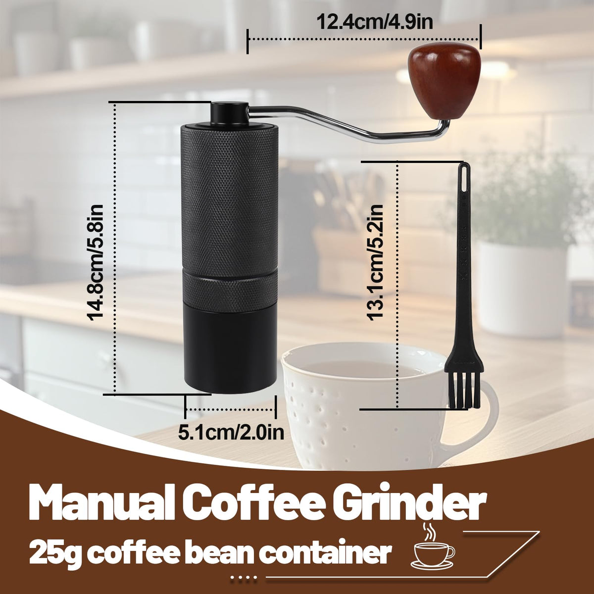 Manual Coffee Grinder Detachable Stainless Steel Conical Burr Black G877