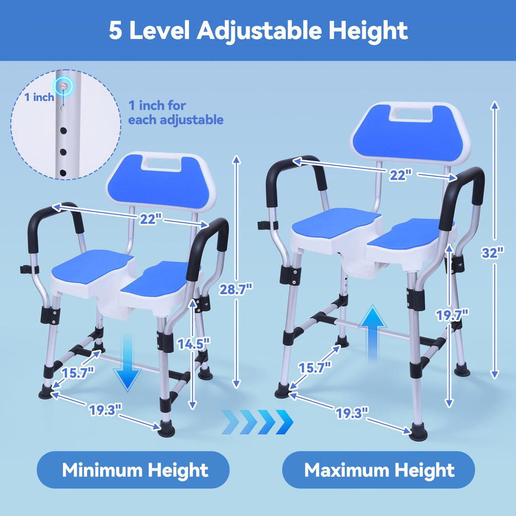 U-Shaped Shower Chair, 400 lbs Capacity, Adjustable Height, Blue M259