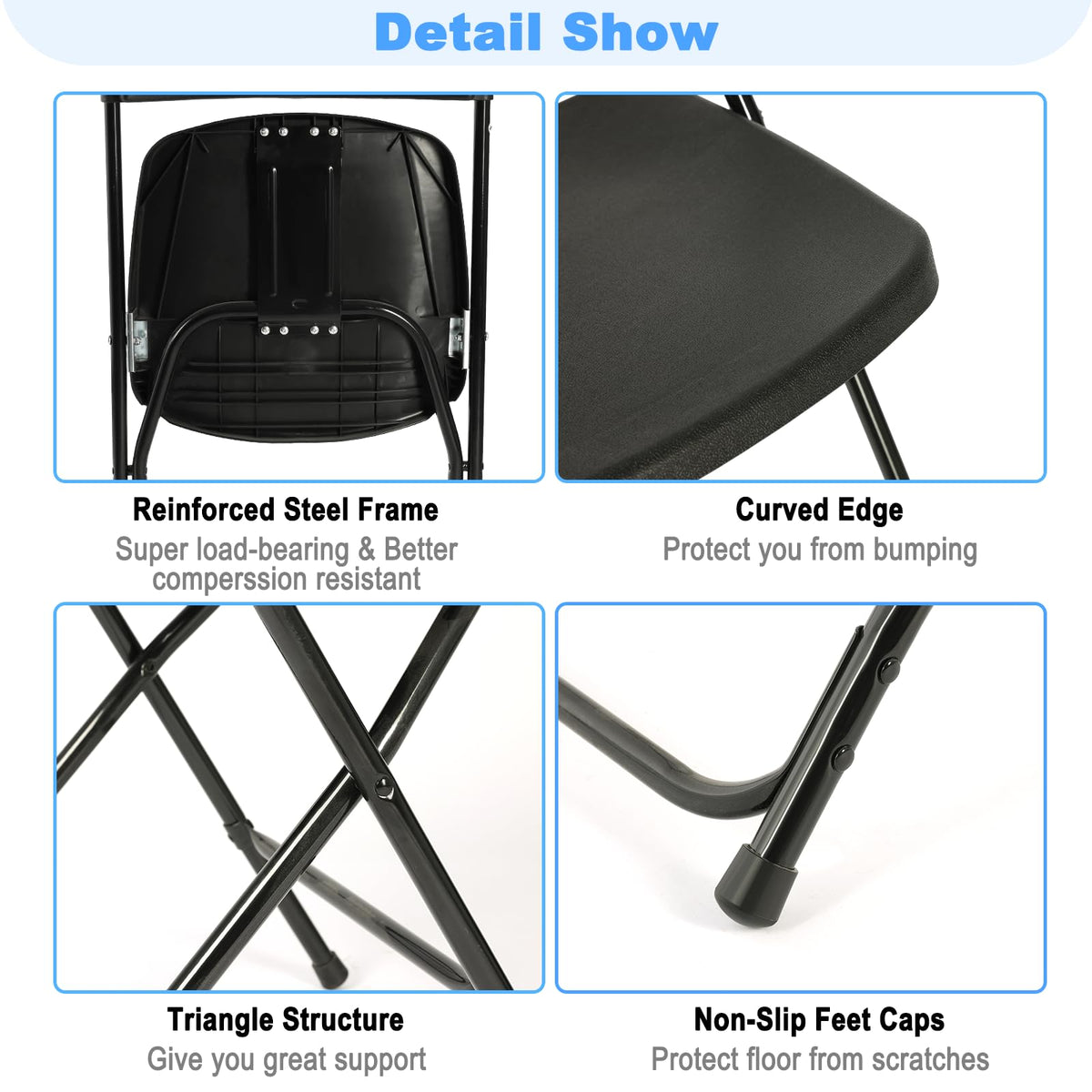 Black 100 Pack Plastic Folding Chairs with Steel Frame X579