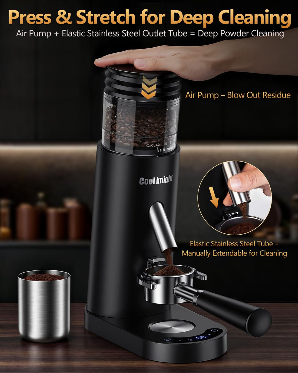 Rechargeable Conical Burr Coffee Grinder with 60 Grind Settings K344