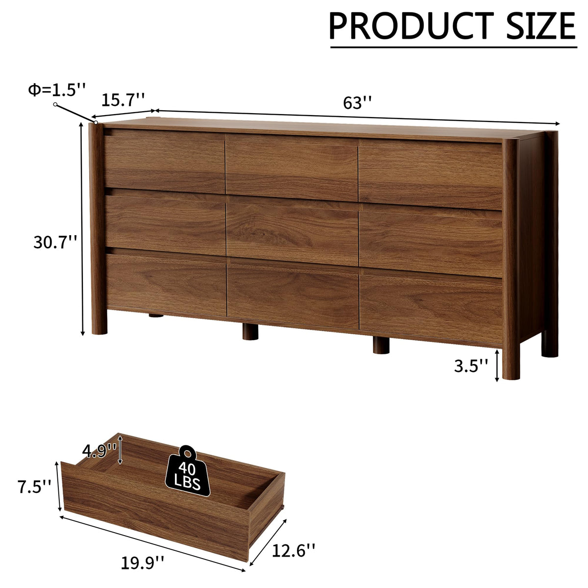 Walnut 9 Drawer Dresser M422658