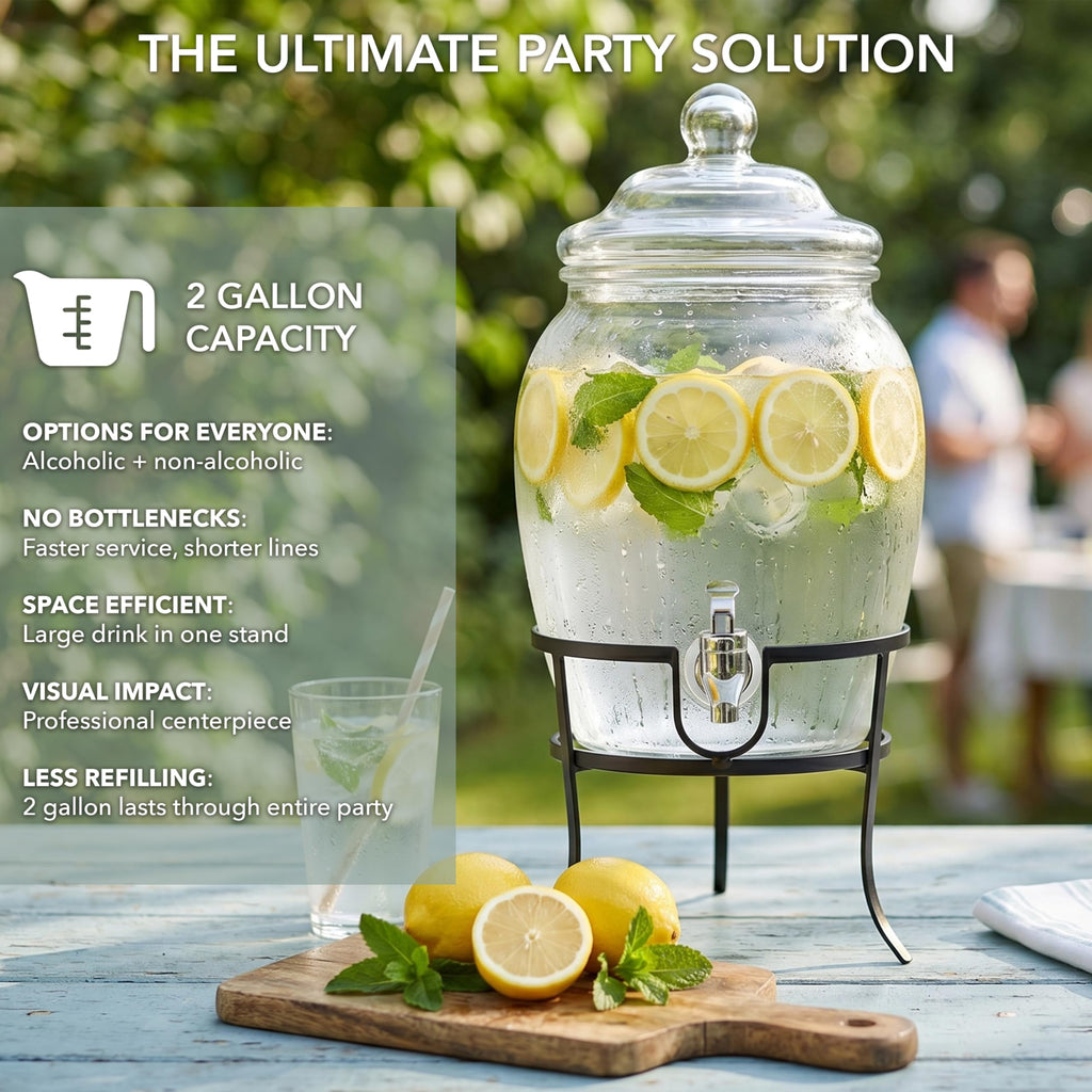 Glass Beverage Dispenser with Metal Stand 2 Gal N7259