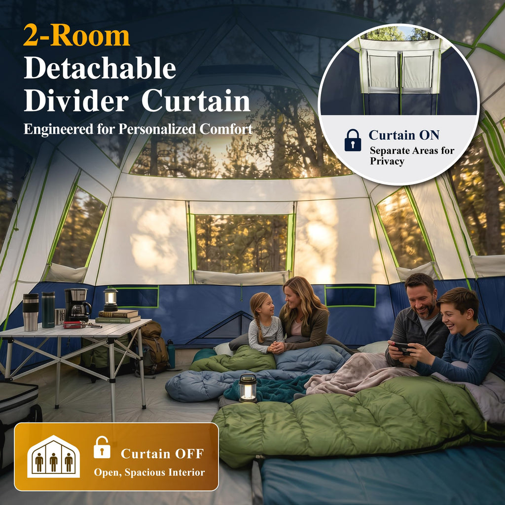 12 Person 3 Room Camping Tent with Rainfly M386