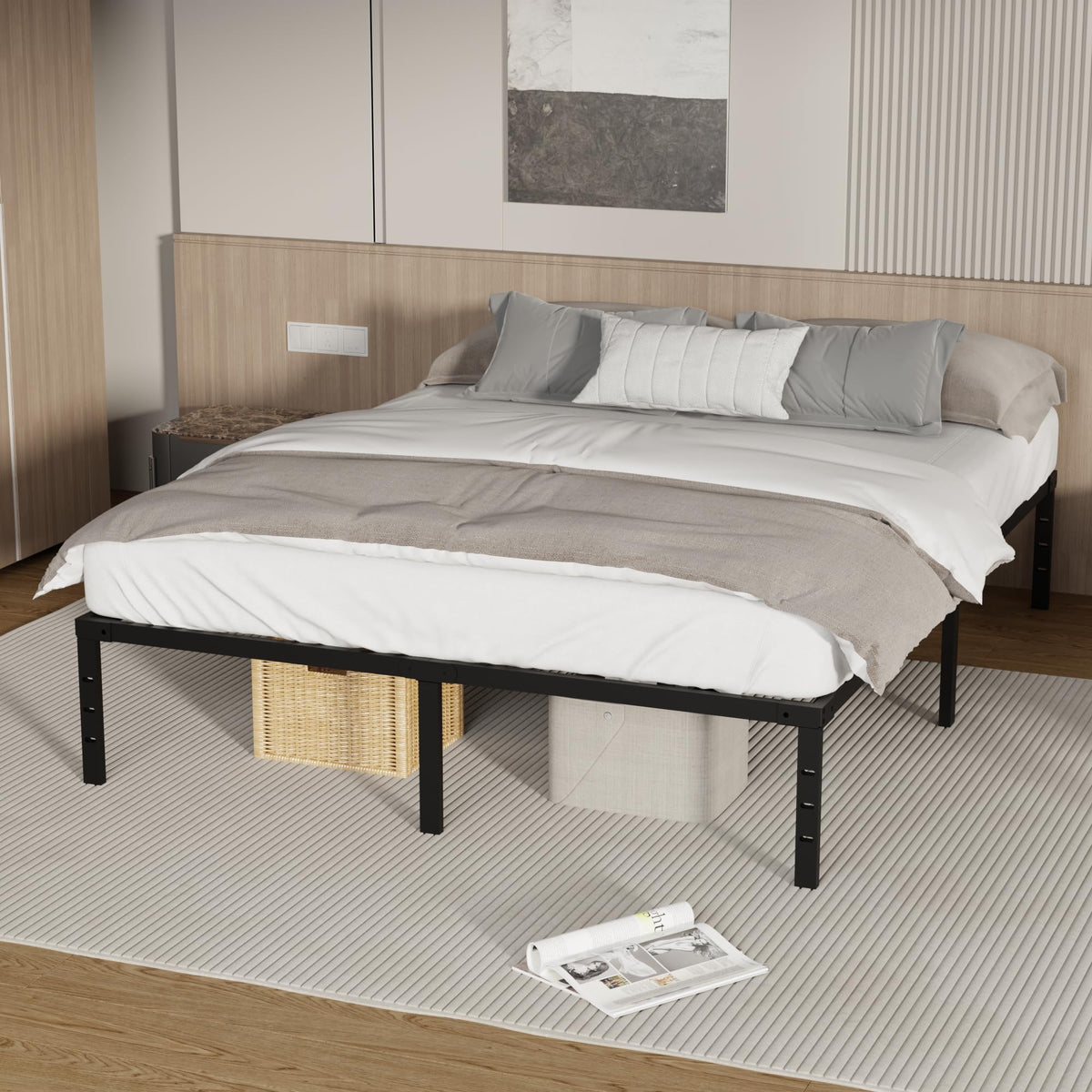 18 Inch Queen Size Metal Platform Bed Frame with Underbed Storage S782319