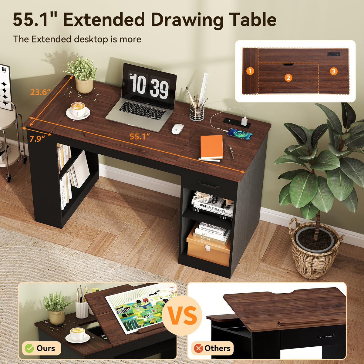 55.1" Black Drafting Table F488617