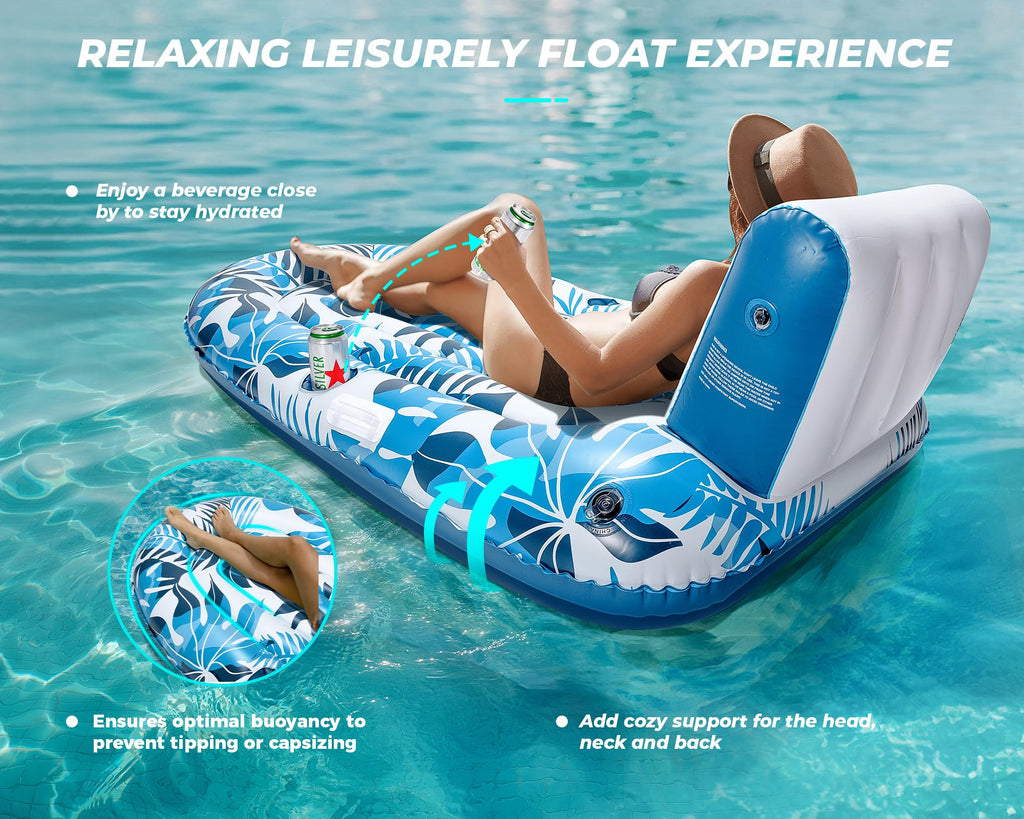 Inflatable Pool Lounger with Cupholder Backrest F88748