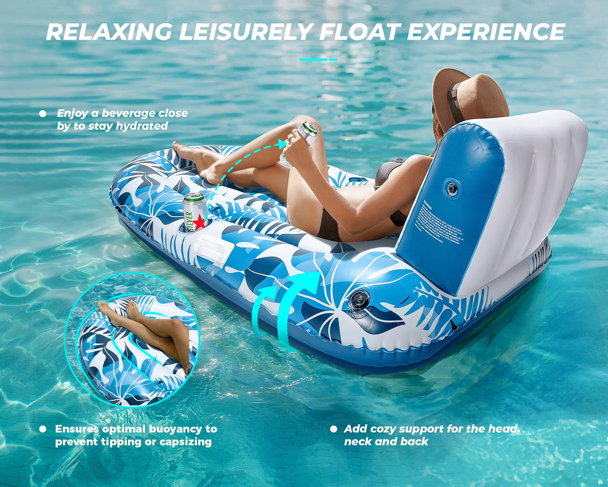 Inflatable Pool Lounger with Cupholder Backrest F88748