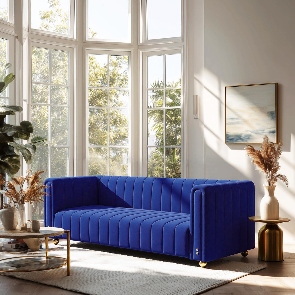Blue Tufted Velvet Sofa with Metal Legs X921