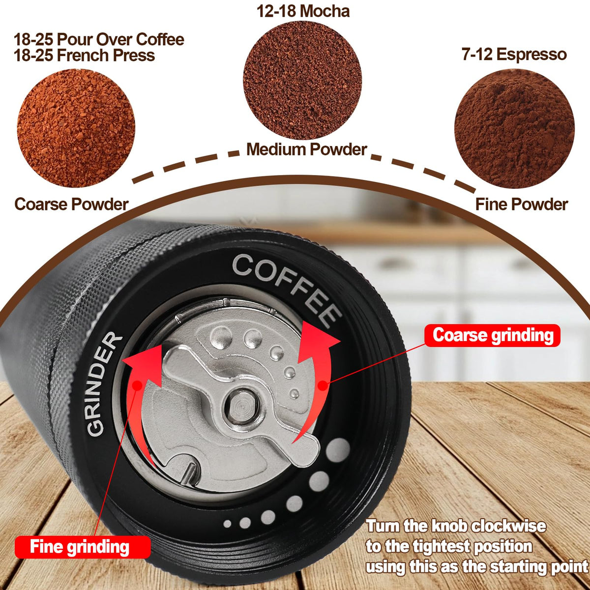 Manual Coffee Grinder Detachable Stainless Steel Conical Burr Black G877