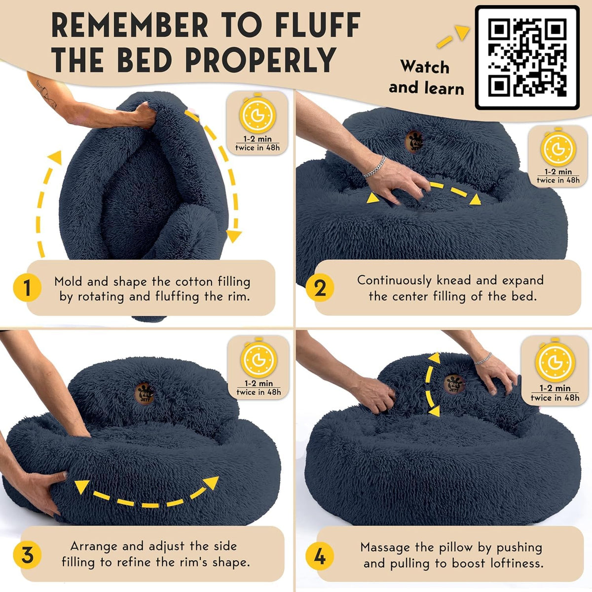 Medium Size Washable Anti-Slip Fluffy Plush Round Dog Bed O1229