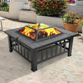 Black 32" Wood Burning Fire Pit Table with Grate, Poker and Spark Screen Cover V376