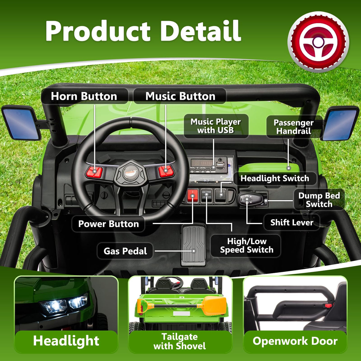 24V 2 Seater Electric Car with Dump Bed L401
