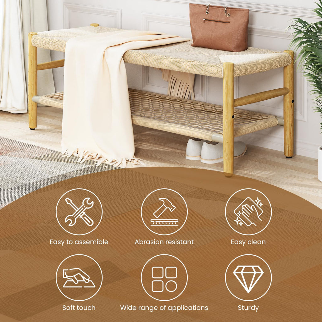 Indoor Entryway Bench with Storage Rack and Rubber Wood Legs D28794