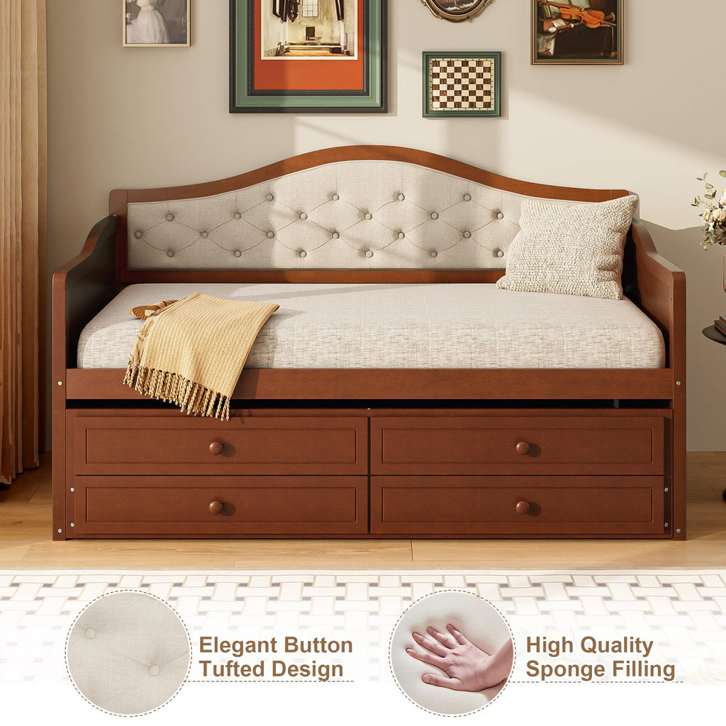 Twin Size Wooden Daybed with Trundle & Storage Drawers U19792