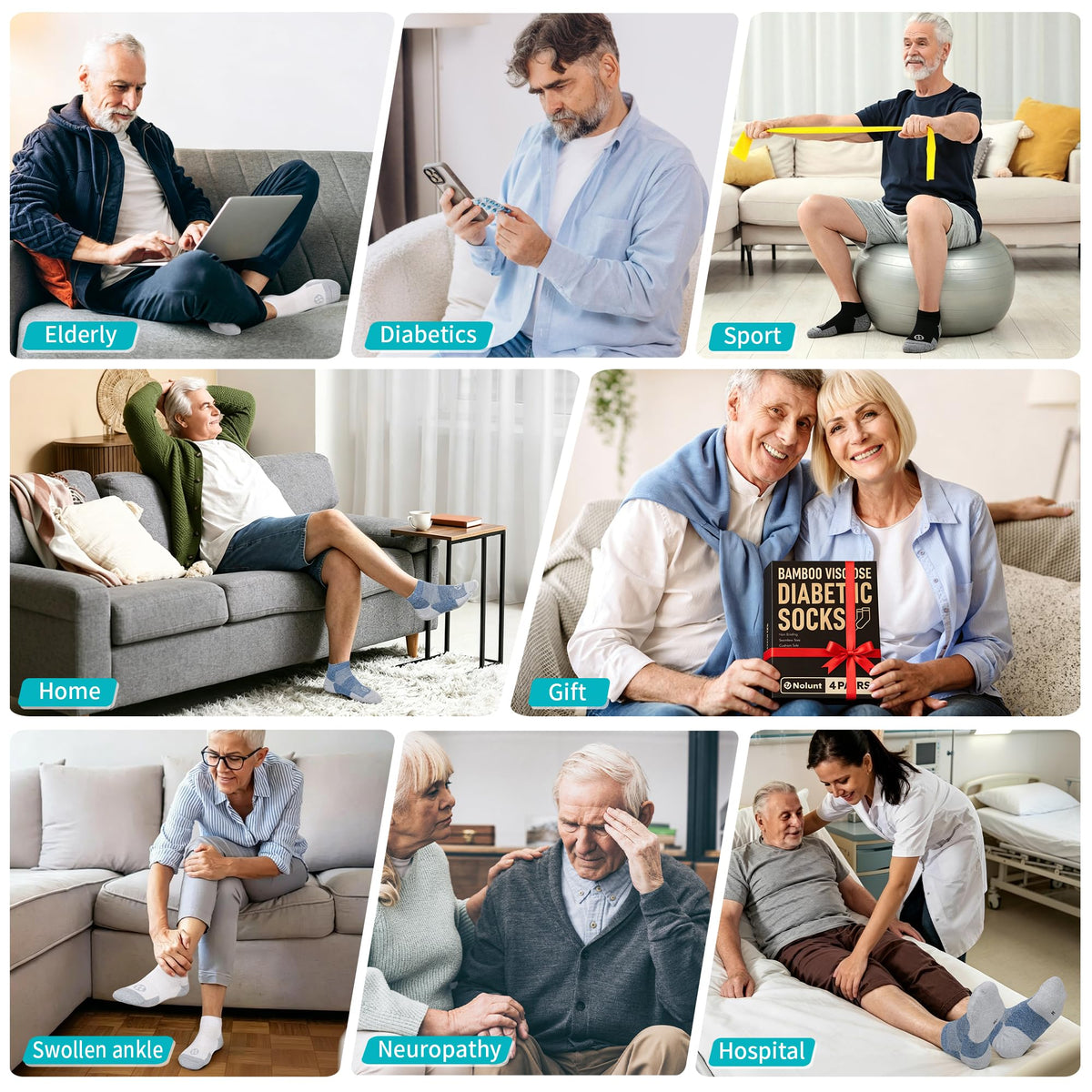 6 Pairs Low Cut Diabetic Socks T501436
