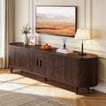 65" Walnut Wood TV Stand with Power Outlet and Sliding Doors R7162