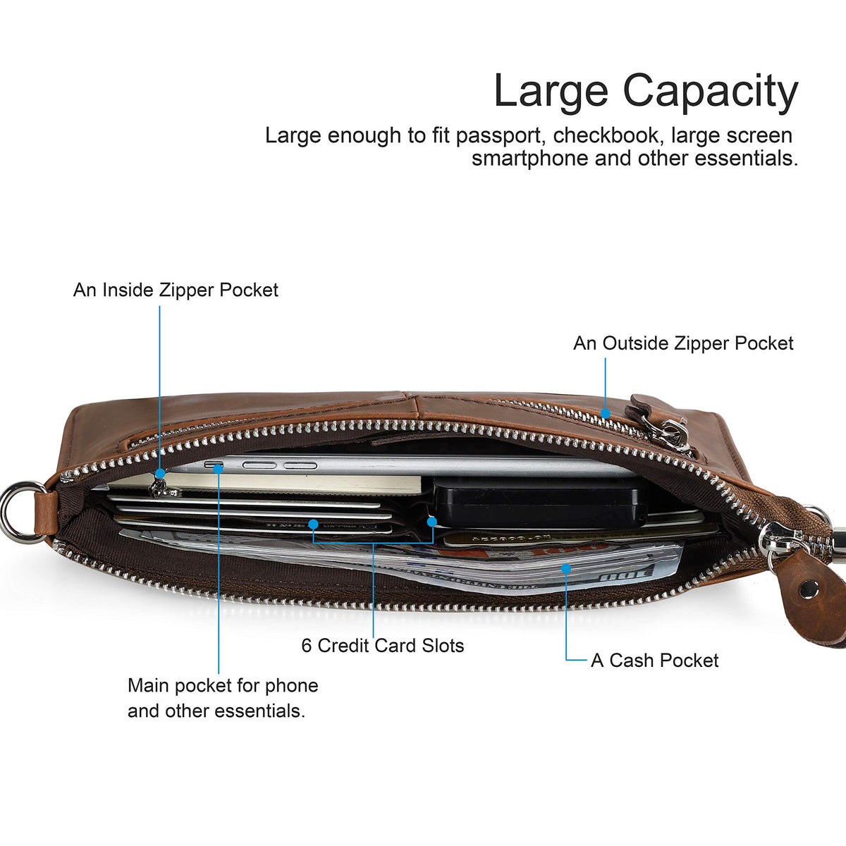 Genuine Leather Small Crossbody Bags Wristlet Wallet Purses Q6981
